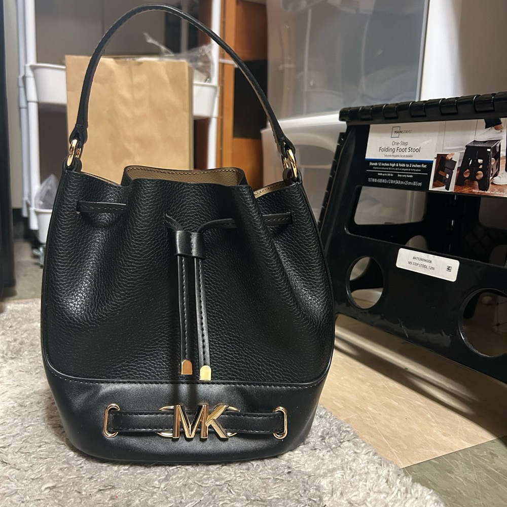 Michael Kors Black Shoulder Bag with Gold Accents
